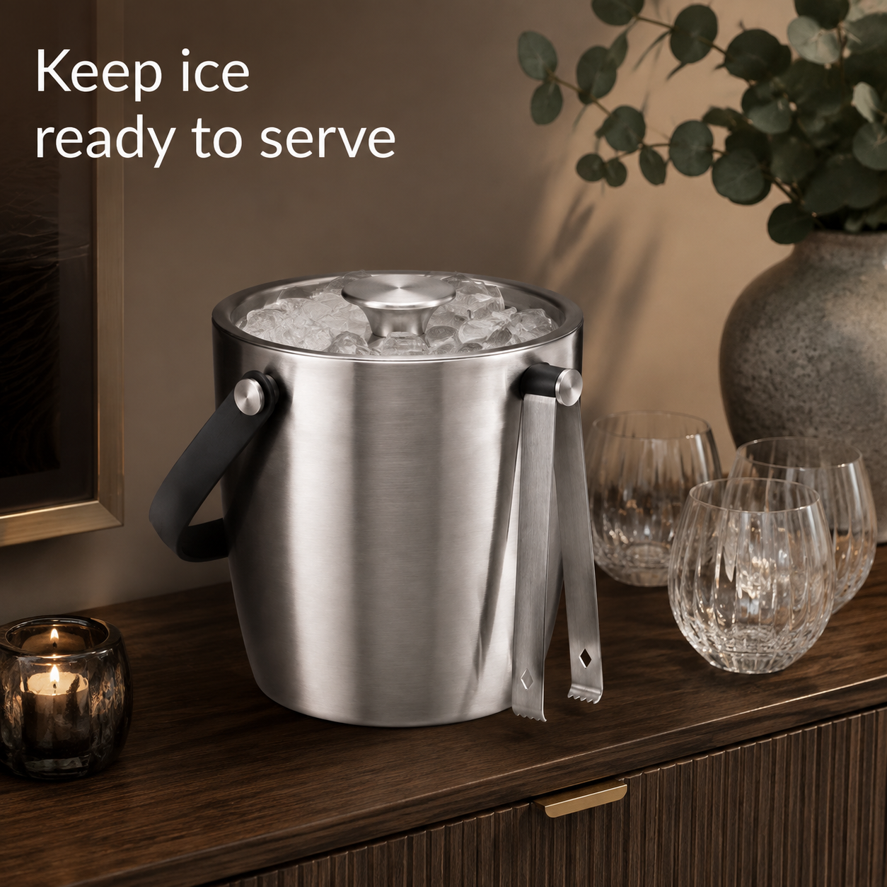 ChillKeep Double-Wall Ice Bucket with Tongs