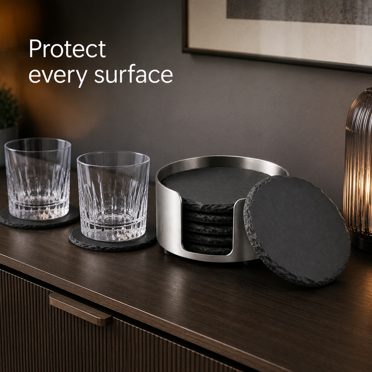 SlateServe 6-Piece Coaster Set with Holder