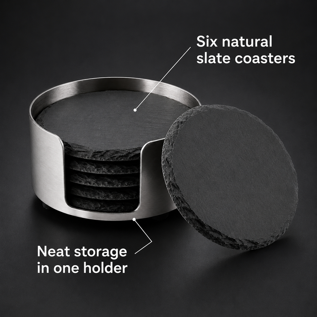SlateServe 6-Piece Coaster Set with Holder