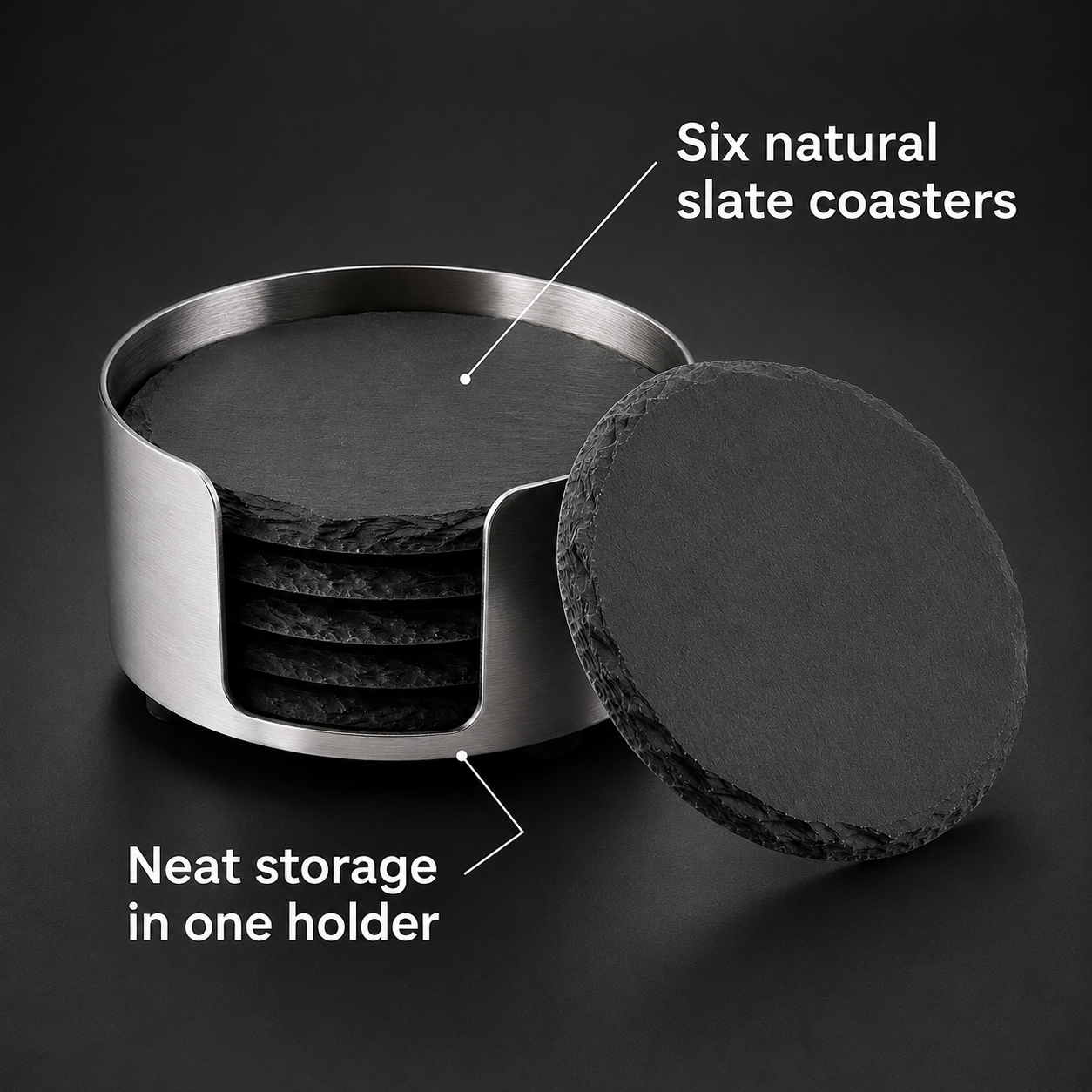 SlateServe 6-Piece Coaster Set with Holder