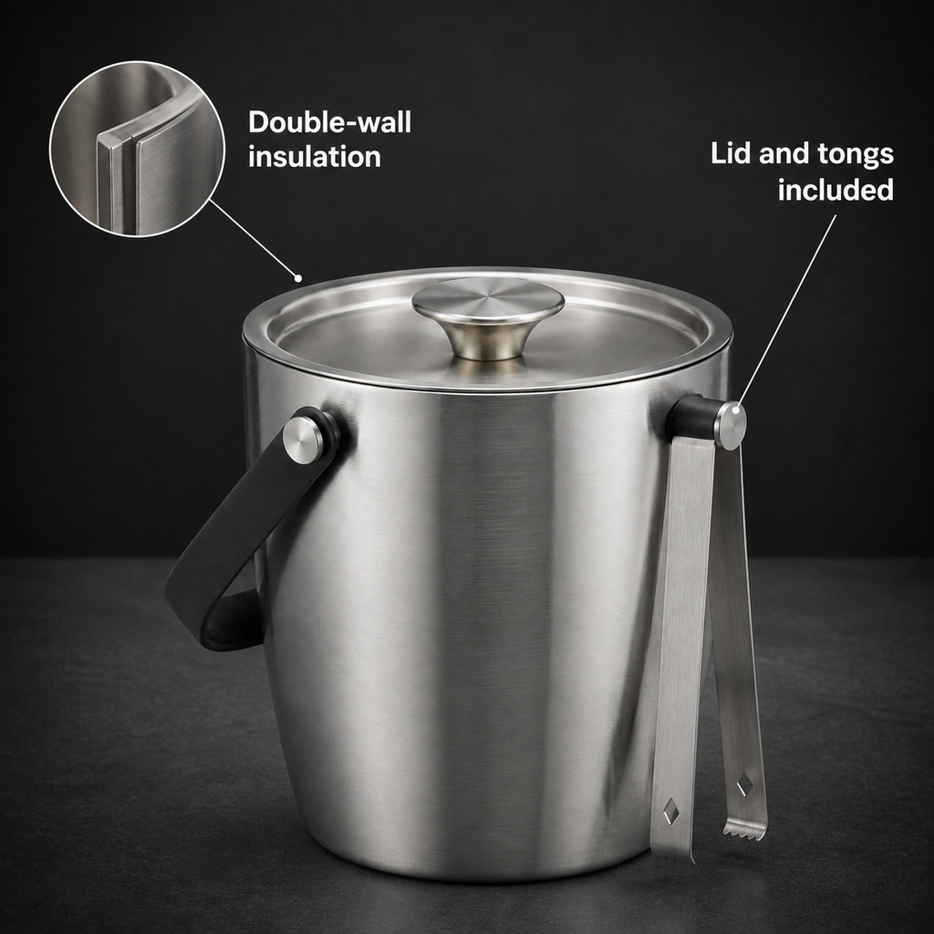 ChillKeep Double-Wall Ice Bucket with Tongs