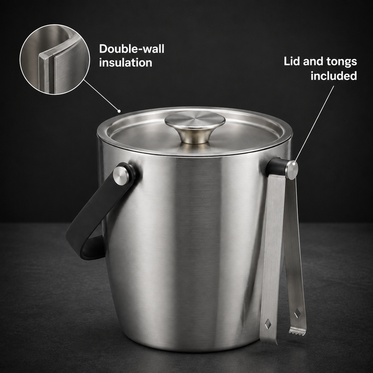ChillKeep Double-Wall Ice Bucket with Tongs